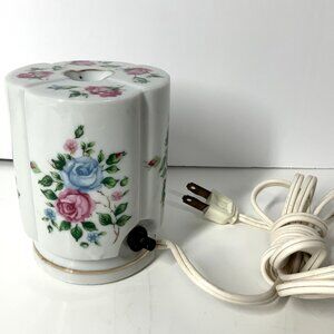 1930s Irice Porcelain Perfume Lamp Night Light Hand Painted Pink And Blue Roses